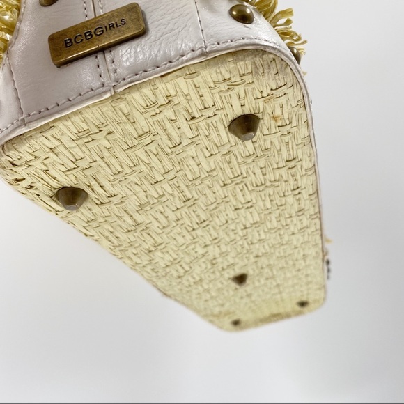 BCBGIRLS White Vegan Leather Straw Studded Tote - Picture 8 of 14